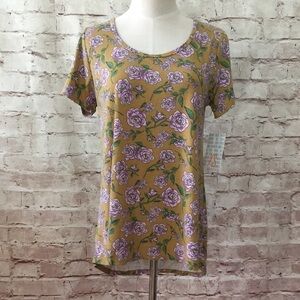 LuLaRoe CLASSIC T XS Tan Purple Floral Short Slv